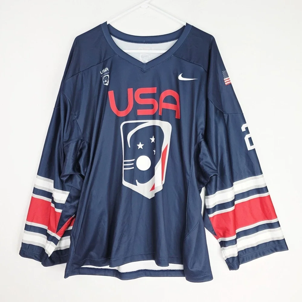 Nike Digital Team USA L‎ Elite Box Lacrosse Jersey Navy Blue Red FD0707 Sample